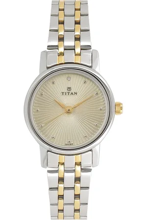 Titan Quartz Analog Champagne Dial Stainless Steel Strap Watch for Women
