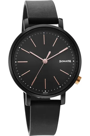 Sonata Essentials Black Dial Polyurethane Strap Watch for Women