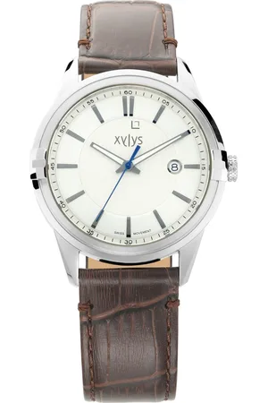 XYLYS Swiss Analog with Date Brown Leather Strap Silver Dial Watch For Men