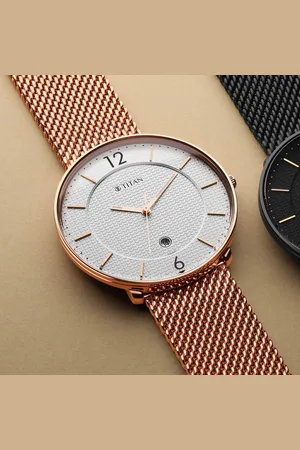 Titan Black and Gold Silver Dial Analog Stainless Steel Strap watch for Men