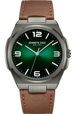 Kenneth Cole Quartz Analog Green Dial Brown Leather Strap Watch for Men