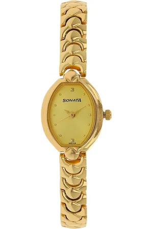 Sonata Quartz Analog Champagne Dial Metal Strap Watch for Women