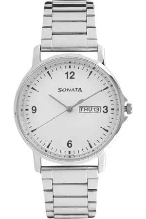 Sonata Quartz Analog with Day and Date White Dial Stainless Steel Strap Watch for Men