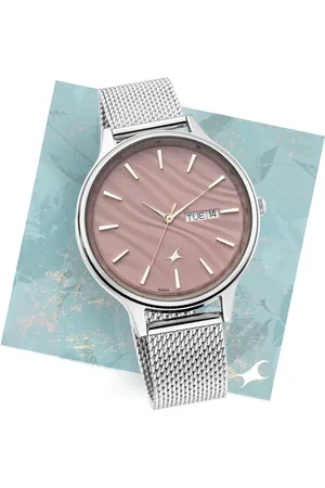 Fastrack Ruffles Quartz Analog with Day and Date Pink Dial Stainless Steel Strap Watch for Girls