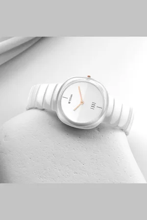 Titan Edge Squircle Quartz in Arctic White with Glossy Ceramic Unisex Watch