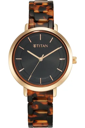 Titan Purple Acetate Quartz Analog Black Dial Brass & Acetate Strap Watch for Women