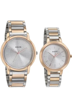 Sonata Quartz Analog Silver Dial Metal Strap Watch for Couple
