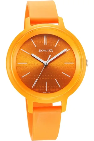 Sonata Splash Quartz Analog Orange Dial Plastic Strap Watch for Women