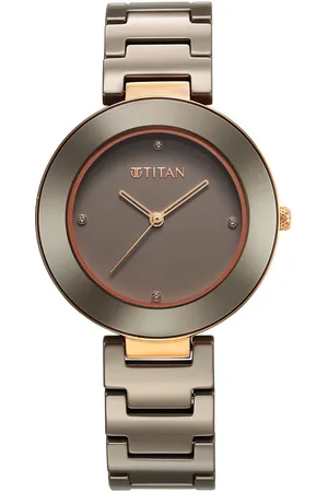 Titan Purple Ceramics Quartz Analog Brown Dial Ceramic Strap Watch for Women