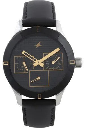Fastrack Monochrome Quartz Multifunction Black Dial Leather Strap Watch for Girls