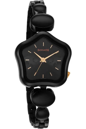 Sonata Utsav Black Dial Black Bi Metal Strap Watch for Women