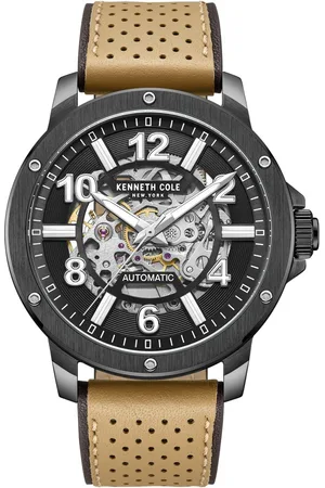 Kenneth Cole Automatic Black Dial Brown Leather Strap Watch For Men