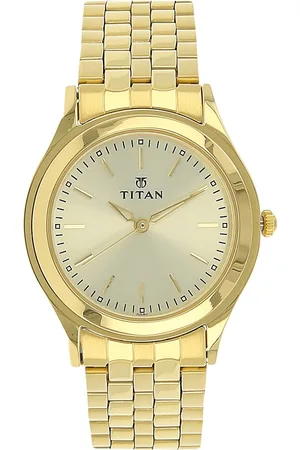 Titan Quartz Analog Champagne Dial Stainless Steel Strap Watch for Men