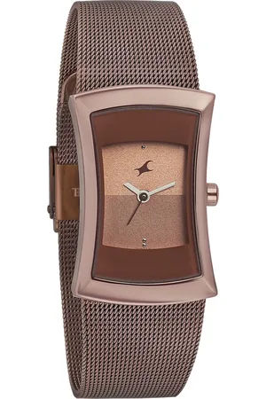 Fastrack Pulse Quartz Analog Brown Dial Stainless Steel Strap Watch for Girls