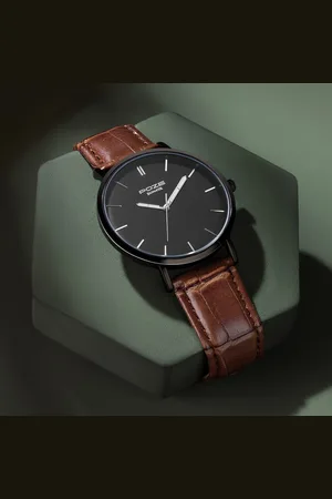 Sonata Poze Quartz Analog Black Dial Tan Leather Strap Watch For Men