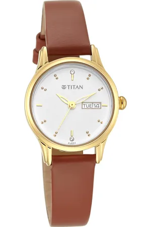 Titan Lagan White Dial Analog with Day and Date Leather Strap Watch for Women