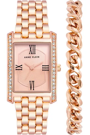 Anne Klein Quartz Analog Rose Gold Dial Rose Gold Metal Strap Rectangular Shaped Watch For Women