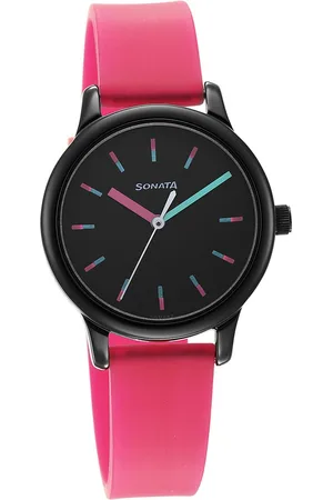 Sonata Splash Black Dial Women Watch With Plastic Strap