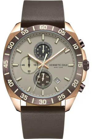 Kenneth Cole Quartz Chronograph Grey dial Leather Strap Watch for Men