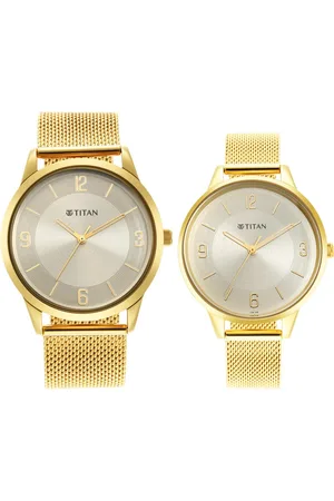 Titan Bandhan Champagne Dial Analog Stainless Steel Strap watch for Couple