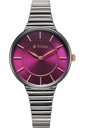 Titan Aura Quartz Analog Purple Dial Stainless Steel Strap Watch for Women