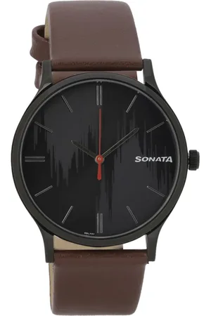 Sonata Knot Grey Dial Leather Strap Watch for Men