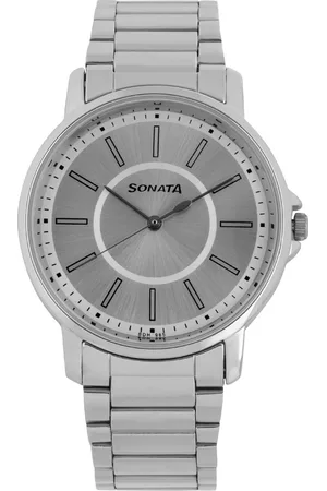 Sonata Quartz Analog Silver Dial Stainless Steel Strap Watch for Men