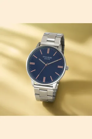 Sonata Poze Quartz Analog Blue Round Dial Silver Metal Strap Watch For Men