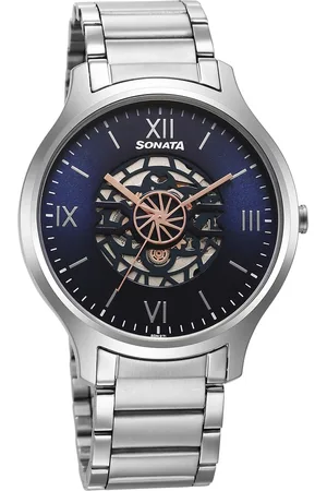 Sonata Unveil Quartz Multifunction Blue Dial Stainless Steel Strap Watch for Men