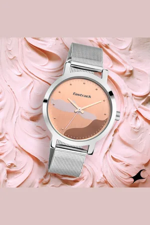 Fastrack Bare Basics Quartz Analog Rose Gold Dial Stainless Steel Strap Watch for Girls