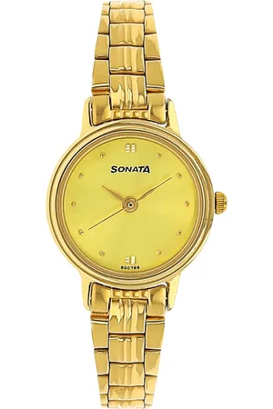 Sonata Quartz Analog Champagne Dial Metal Strap Watch for Women