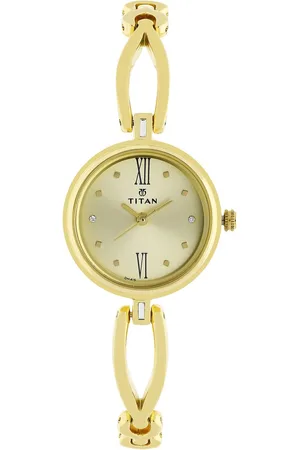 Titan Quartz Analog Champagne Dial Metal Strap Watch for Women