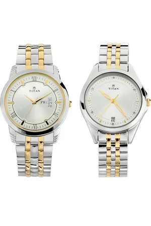 Titan Bandhan Quartz Analog with Day and Date Silver Dial Stainless Steel Strap Watch for Couple