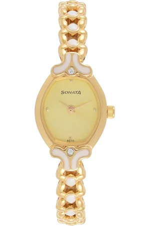Sonata Quartz Analog Champagne Dial Metal Strap Watch for Women