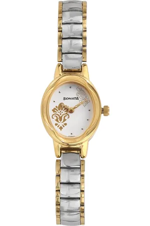 Sonata Quartz Analog White Dial Stainless Steel Strap Watch for Women