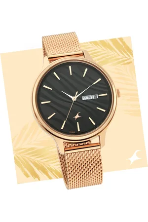 Fastrack Ruffles Quartz Analog with Day and Date Black Dial Stainless Steel Strap Watch for Girls