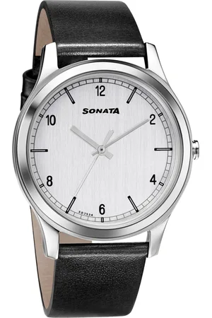 Sonata Quartz Analog Silver Dial Leather Strap Watch for Men