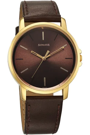 Sonata Traditional Essentials Quartz Analog Brown Dial Leather Strap Watch for Men