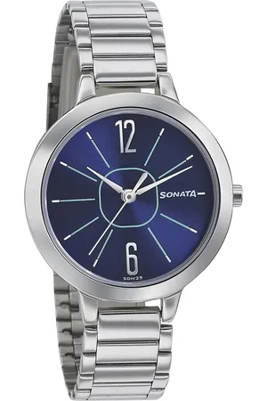Sonata Steel Daisies Blue Dial Women Watch With Stainless Steel Strap