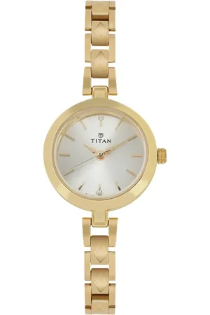 Titan Quartz Analog Champagne Dial Golden Stainless Steel Strap Watch For Women