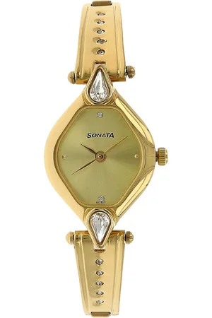 Sonata Quartz Analog Champagne Dial Stainless Steel Strap Watch for Women