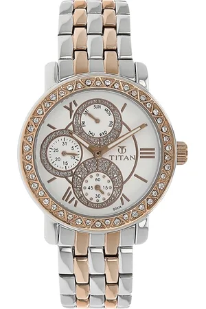 Titan Quartz Analog with Day and Date Silver Dial Metal Strap Watch for Women