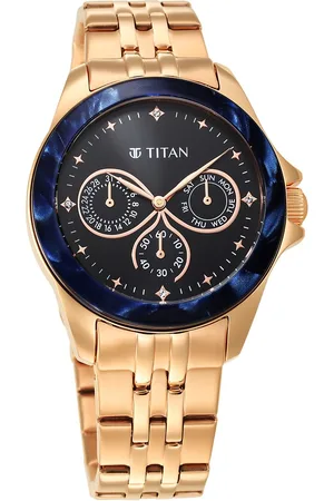 Titan Purple Acetate Black Dial Women Watch With Stainless Steel Strap