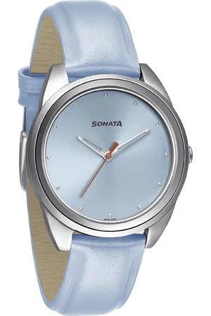 Sonata Women of Steel Blue Dial Leather Strap Watch for Women
