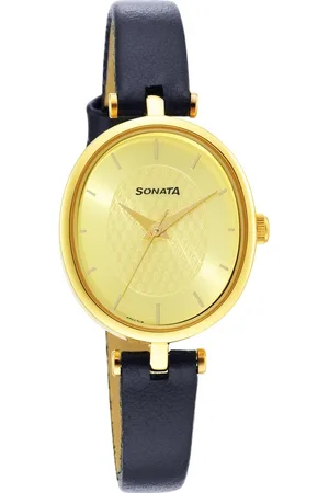 Sonata Classic Gold Champagne Dial Leather Strap Watch for Women
