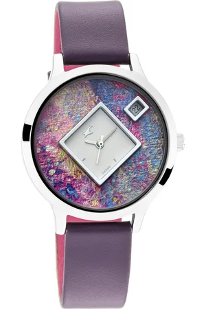 Fastrack Fit Outs Quartz Analog with Date Multicoloured Dial Leather Strap Watch for Girls