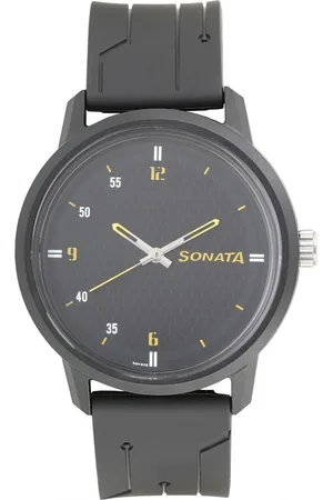 Sonata Quartz Analog Black Dial Plastic Strap Watch for Men