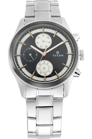 Titan Quartz Analog with Day and Date Black Dial Stainless Steel Strap Watch for Men