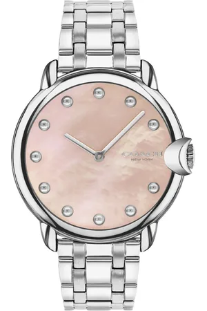 Coach Quartz Analog Pink Round Dial Silver Stainless Steel Strap Watch For Women