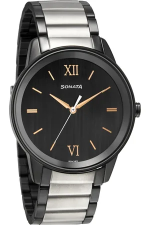 Sonata Quartz Analog Black Dial Metal Strap Watch for Men